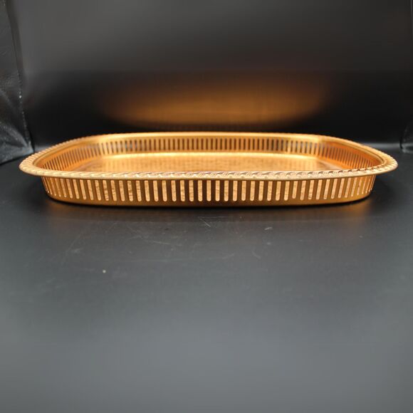 Vintage Copper Plated Tray Scroll Filigree Design Pattern Retro Kitchen Decor - Picture 2 of 7